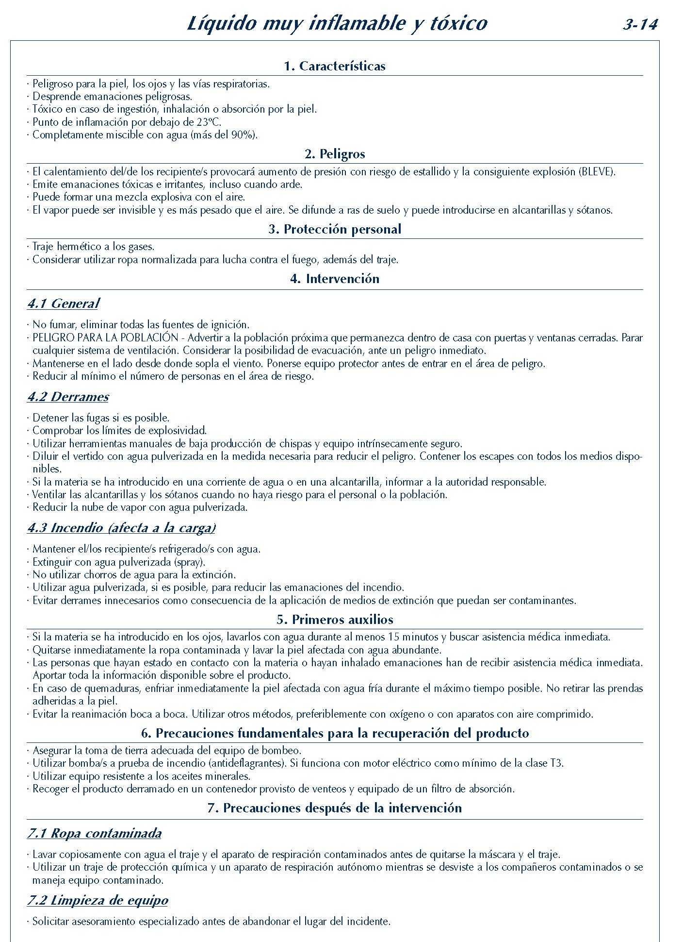 159 FICHA 3-14 LIQUIDO MUY INFLAMABLE TOXICO FICHAS EMERGENCIA